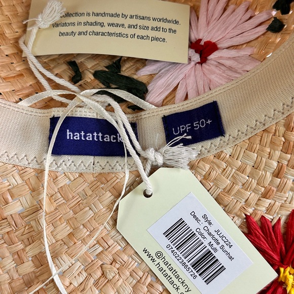Charlotte Sunhat Colorful Embroidered Floral 100% Raffia Wide Brim with… - Picture 5 of 11